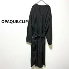 オペークドットクリップ　シャツワンピース ウエストリボン付き　長袖オーバーサイL