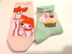 レディースソックス 23-25cm マイメロ スイーツ柄 2点セット