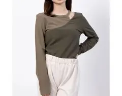 MOUSSY マウジー カットアウトレイヤードトップス カーキ ロンT 長袖 綿のサムネイル