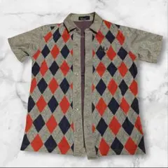 FRED PERRY アーガイル柄 半袖シャツ ポロシャツ 鹿の子 ロゴ刺繍