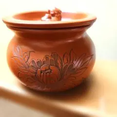 茶こぼし 建水 陶器 獅子 彫刻入り