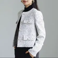 WHITE JOOLA 洗える＆防シワ　ツイードノーカラージャケット