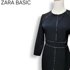 ザラベーシック レオパードパイピング ストレッチ ミディ丈 タイトワンピース