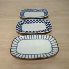 波佐見焼　藍屋　長角皿トリオ　長皿　3枚組　　新品未使用　食器　焼魚皿　取り皿のサムネイル