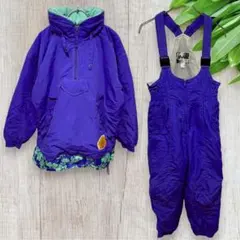 90s レトロ スキーウェア 上下セット SVET アノラック 紫 花柄 M