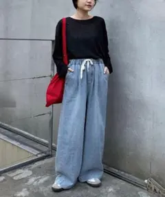 デニム チャオパニックティピー ワイドイージーパンツ 柔らかデニム ライトブルー
