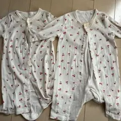 さくらんぼ柄 長袖ロンパース2枚セット 双子