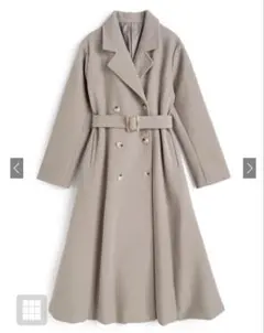 ベルト付きフェイクウールフレアロングコート