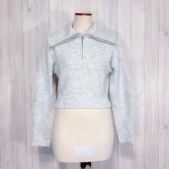 【GU】長袖 クロップド丈ニット セーター ハーフジップ カジュアル グレー