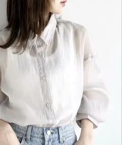 シアー素材 オーバーサイズ 長袖シャツ