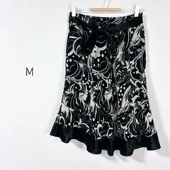 総柄スカート ひざ丈 ウェストリボン 薄手 ドライ フレア ふんわりのサムネイル