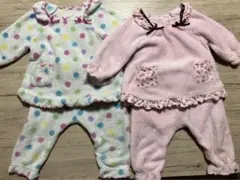 ベビー もこもこパジャマ 白 ピンク いちご 水玉 上下セット 80cm ２枚組