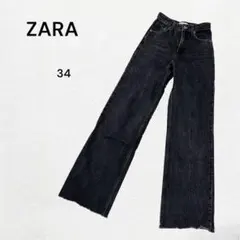 ZARAブラック デニムパンツ カットオフ センターシーム - メルカリ