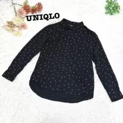 s.1733【ユニクロ】長袖 シャツ ドット柄 ブラック テロテロ Sサイズ
