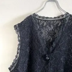 used 花柄レースベスト ブラック ビッグシルエット ヴィンテージ 古着