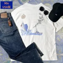 90s ヴィンテージ Tシャツ カジキXL マップ シングルステッチ 胸ポケ