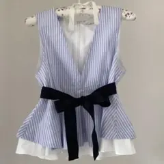 ZARA ザラ　ストライプ柄 ペプラム ノースリーブ チュニック　ブラウスのサムネイル