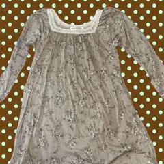 ❁レース スクエアネック ベージュ 花柄長袖チュニック 森ガール