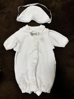 ホワイト ツーウェイ・ドレスオール 50-60cm 帽子付き　退院着　男の子