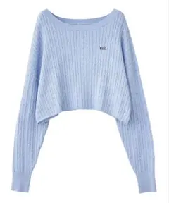 【COCODEAL】リブ編みライトブルークロップドニット