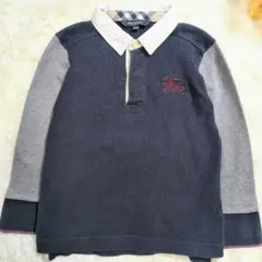 【訳あり】バーバリーロンドン キッズ ラガーシャツ 110 騎士ロゴ 刺繍