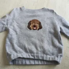 プティマイン　犬刺繍 グレー トレーナー