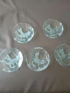 ガラス製花、果物模様皿5枚セット