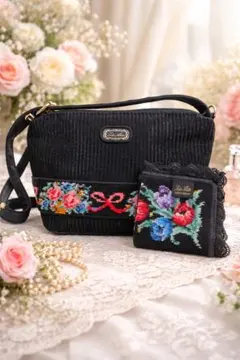 【美品】レイクアルスター 2WAYショルダーバッグ＆ハンカチセット 花柄　リボン