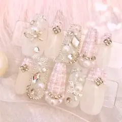 No.46オーダー♡量産型ワンホン韓国ツイードフレンチガーリースナ系ネイルチップ