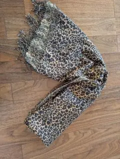 ヒョウ柄大判ストール フリンジ付き