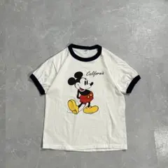 希少 80s 90s ディズニー USA製 ミッキー リンガーTシャツ 手書き 
