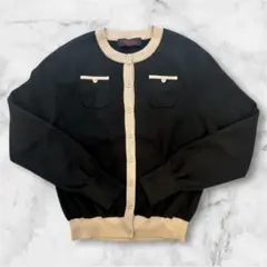 CABaN コットンカシミヤ バイカラークルーネックカーディガン