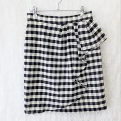 アプワイザーリッシェ チェック フリル タイトスカート ネイビー М 日本製