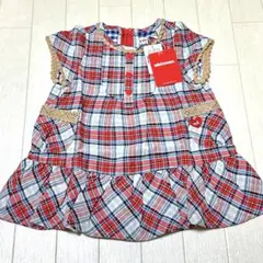 新品 半額以下 ミキハウス ワンピース チェック 赤 80 女の子