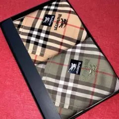 バーバリー大判ハンカチ2枚ヴィンテージ王道ノバチェックホースマークロゴ刺繍　新品