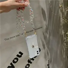 ビーズ ショルダーストラップ付き iPhone 12ケースバッグ型 耐衝撃 透明