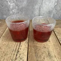 D-4 【希少・極美品】気泡デザイン 琉球グラス 2客セット 沖縄 レトロ