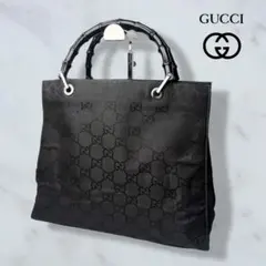 031 GUCCI ハンドバッグ バンブー GG柄 黒 x6