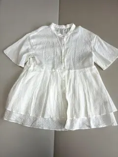 【GLOBAL WORK】半袖ブラウス　ホワイト　オフィスカジュアル