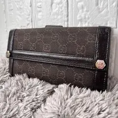 GUCCI グッチ 長財布 キャンバス メタルロゴ ブラウン Wホック GG