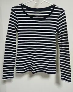 美品　GU ネイビー・ホワイトストライプ 長袖Tシャツ S