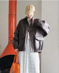 ビッグシルエット PU レザー ブルゾン