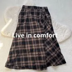 N66 Live in comfort チェック柄 巻き風スカート ブラウン