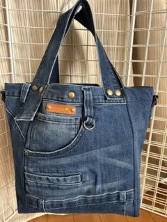❤️ハンドメイド♡デザインデニムリメイク♡カッコいいトートバッグ 【大きめ】