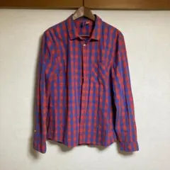 H&M 赤と青のチェック柄長袖シャツ M