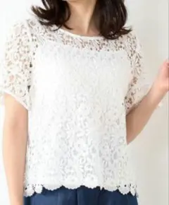 【ミッシュマッシュ】総レース 半袖 ブルーグレーのサムネイル