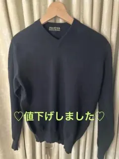 濃紺カシミヤ混コットンＶ首セーター