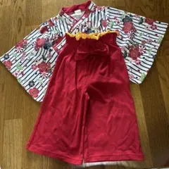 赤と白の花柄着物スタイルセット