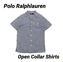 90’s ポロ・ラルフローレン 開襟シャツ ギンガムチェック ネイビー