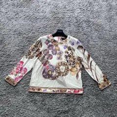 美品✨ LEONARD レオナール トリム 花柄 半袖 トップス M ホワイト